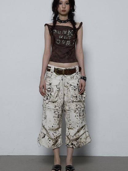 NO ROMANCE禁忌浪漫 Vintage Dark Y2K Leopard Print Crop Top T-Shirt