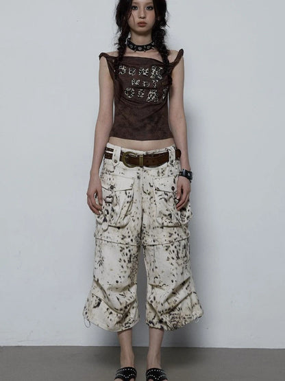 Vintage Dark Y2K Leopard Print Crop Top T-Shirt