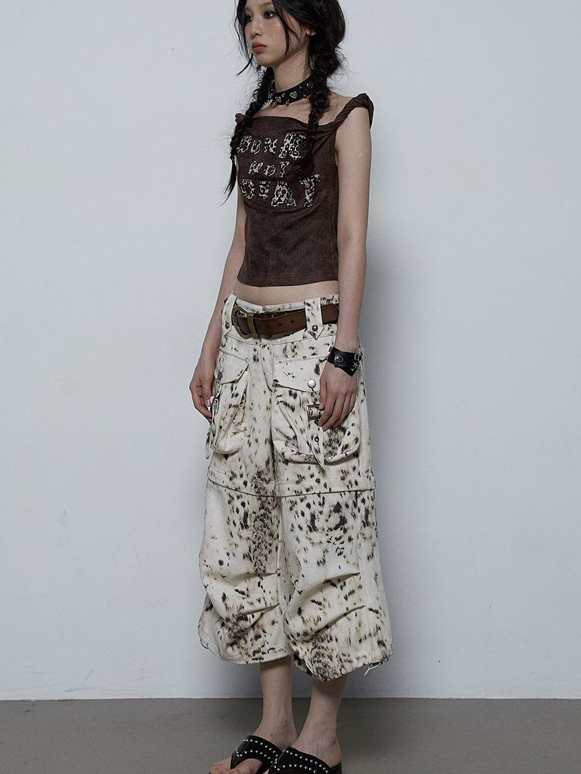 NO ROMANCE禁忌浪漫 Vintage Dark Y2K Leopard Print Crop Top T-Shirt