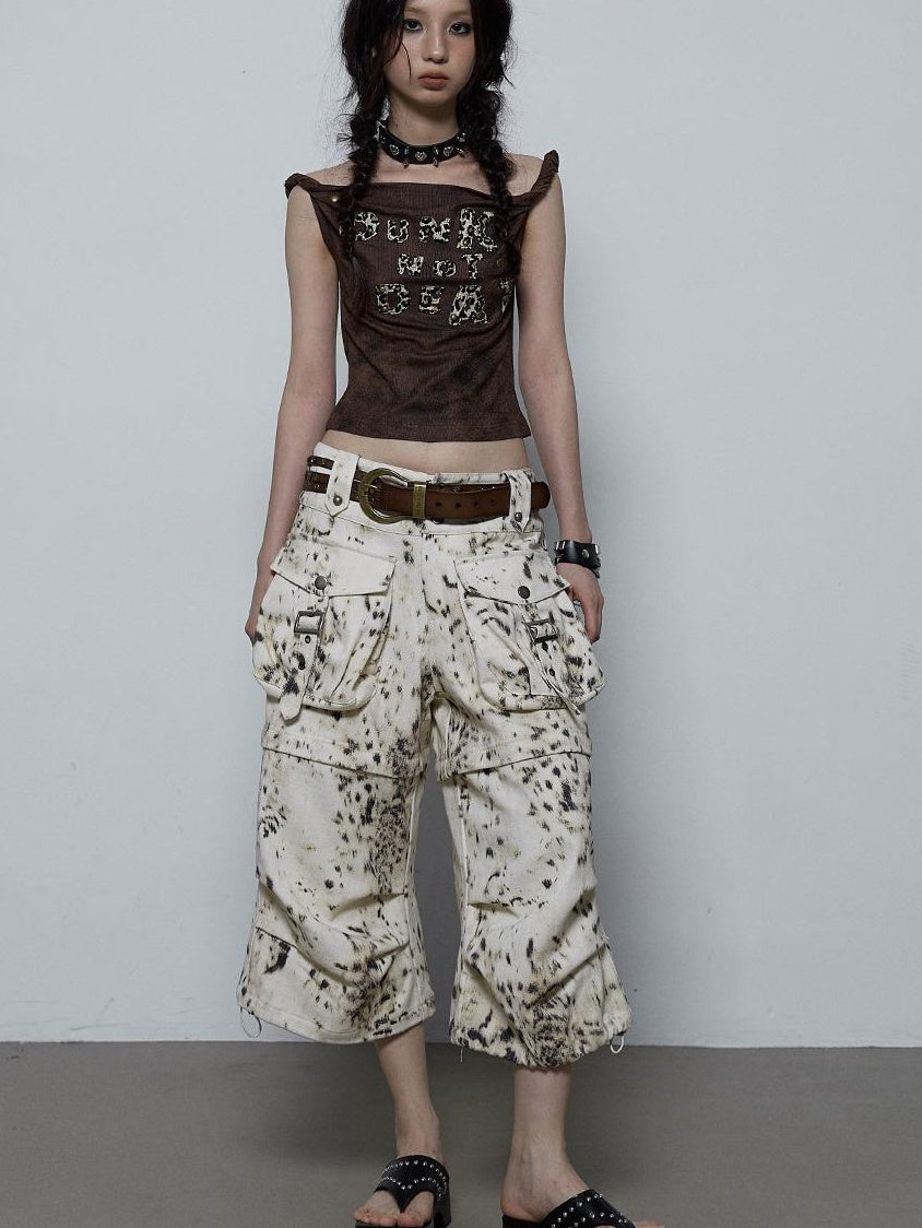 NO ROMANCE禁忌浪漫 Vintage Dark Y2K Leopard Print Crop Top T-Shirt