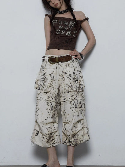 Vintage Dark Y2K Leopard Print Crop Top T-Shirt