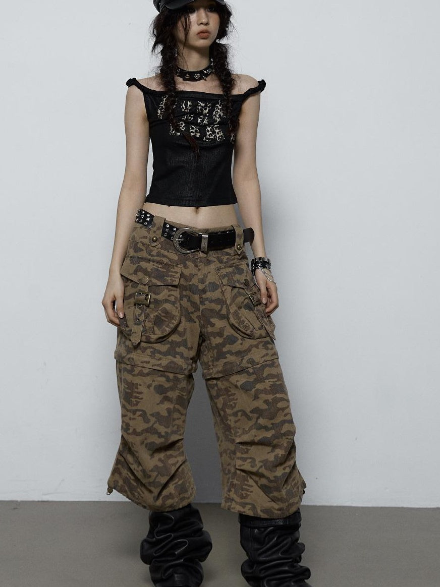 NO ROMANCE禁忌浪漫 Vintage Dark Y2K Leopard Print Crop Top T-Shirt