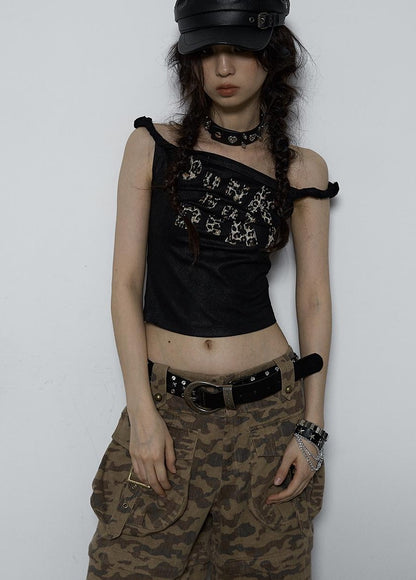 NO ROMANCE禁忌浪漫 Vintage Dark Y2K Leopard Print Crop Top T-Shirt