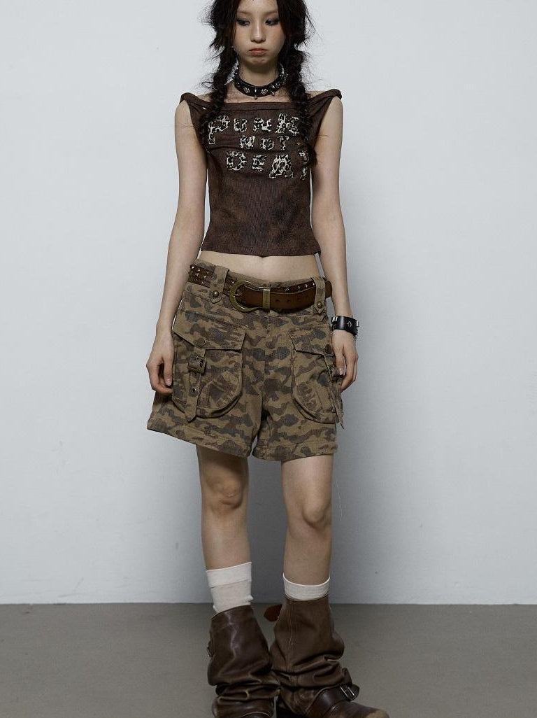 NO ROMANCE禁忌浪漫 Vintage Dark Y2K Leopard Print Crop Top T-Shirt