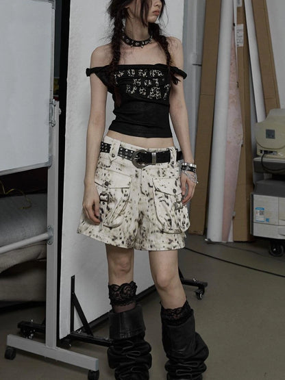 Vintage Dark Y2K Leopard Print Crop Top T-Shirt