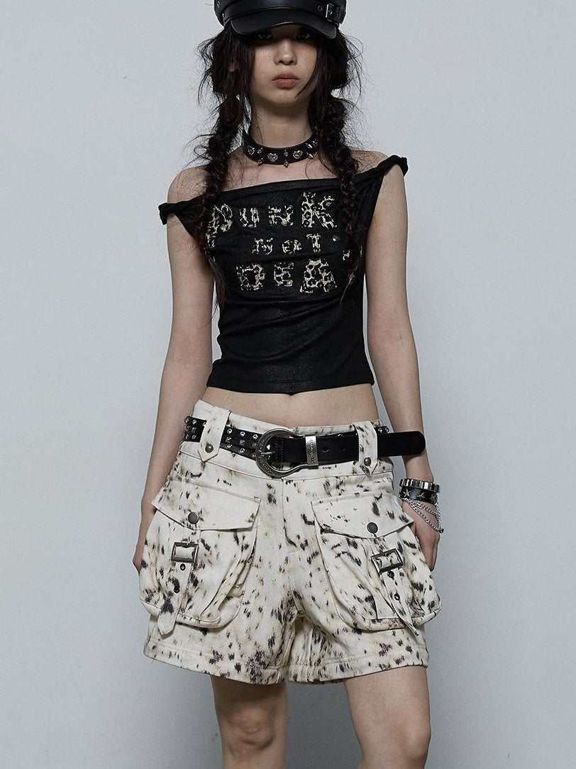 NO ROMANCE禁忌浪漫 Vintage Dark Y2K Leopard Print Crop Top T-Shirt
