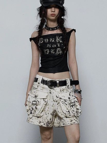 Vintage Dark Y2K Leopard Print Crop Top T-Shirt