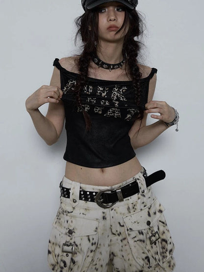 Vintage Dark Y2K Leopard Print Crop Top T-Shirt