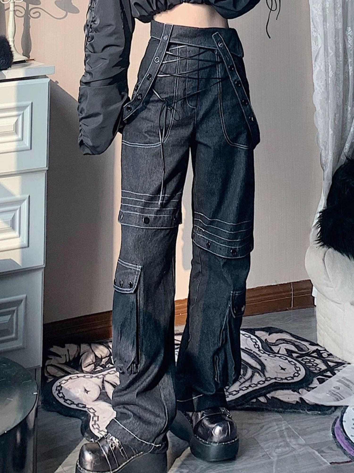 WSW WUSHENWU Vintage Deconstructed Denim Overalls Multiway Wear
