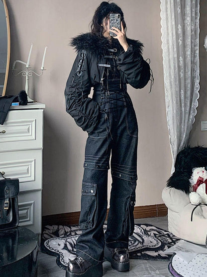 WSW WUSHENWU Vintage Deconstructed Denim Overalls Multiway Wear
