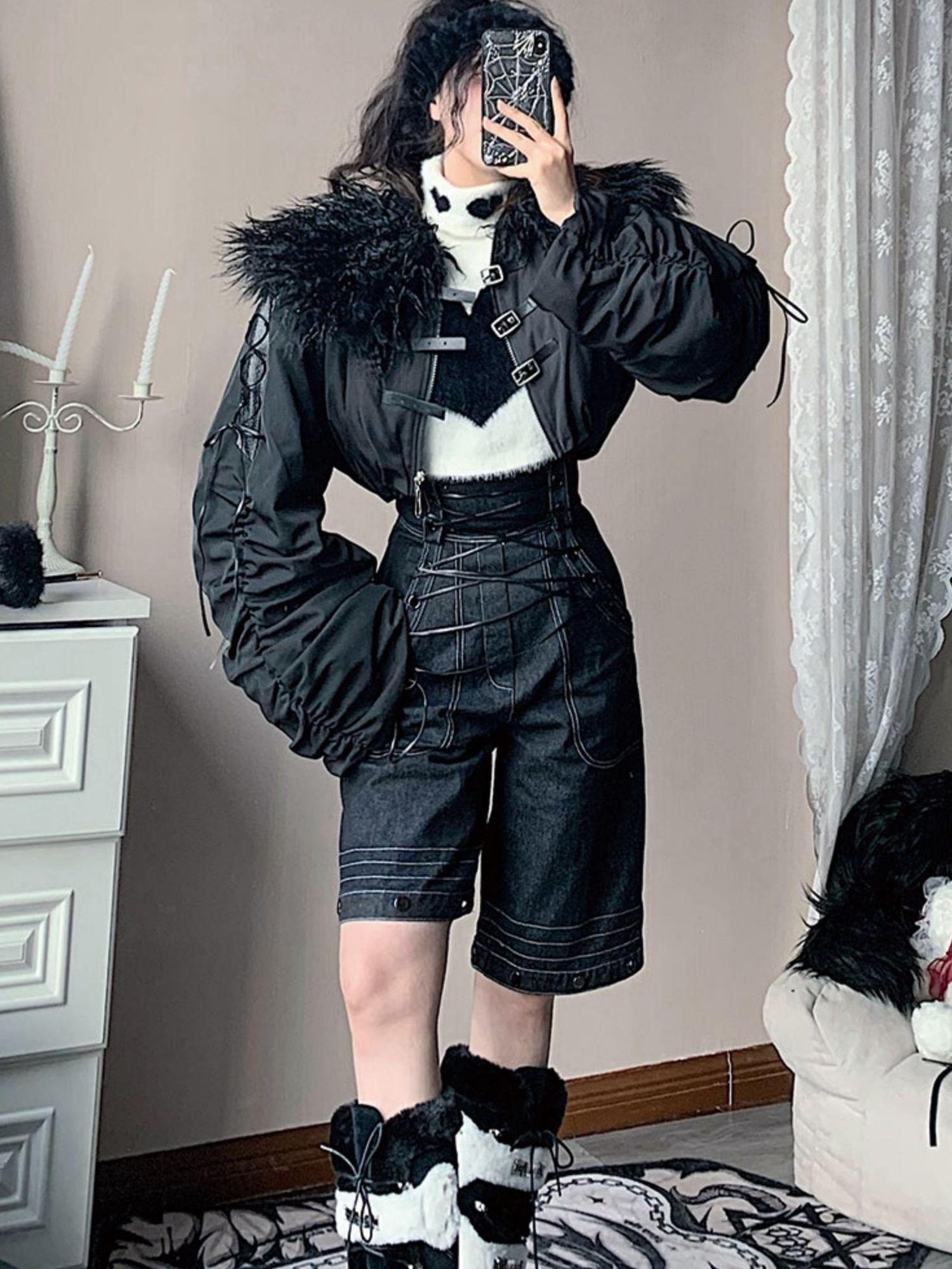 WSW WUSHENWU Vintage Deconstructed Denim Overalls Multiway Wear
