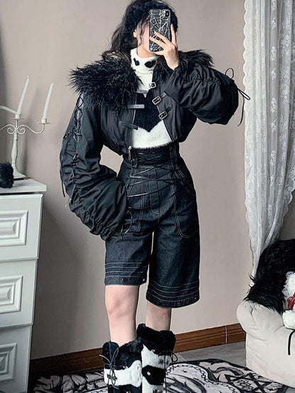 WSW WUSHENWU Vintage Deconstructed Denim Overalls Multiway Wear