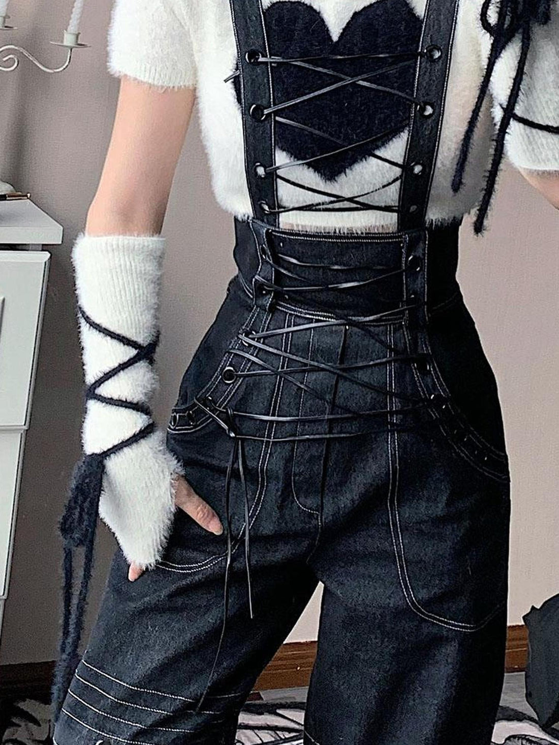 WSW WUSHENWU Vintage Deconstructed Denim Overalls Multiway Wear