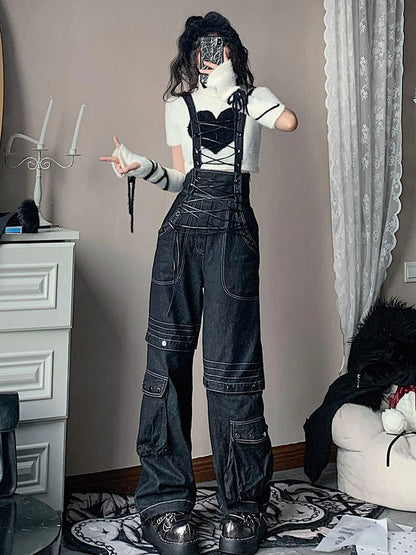 Vintage Deconstructed Denim Overalls Multiway Wear