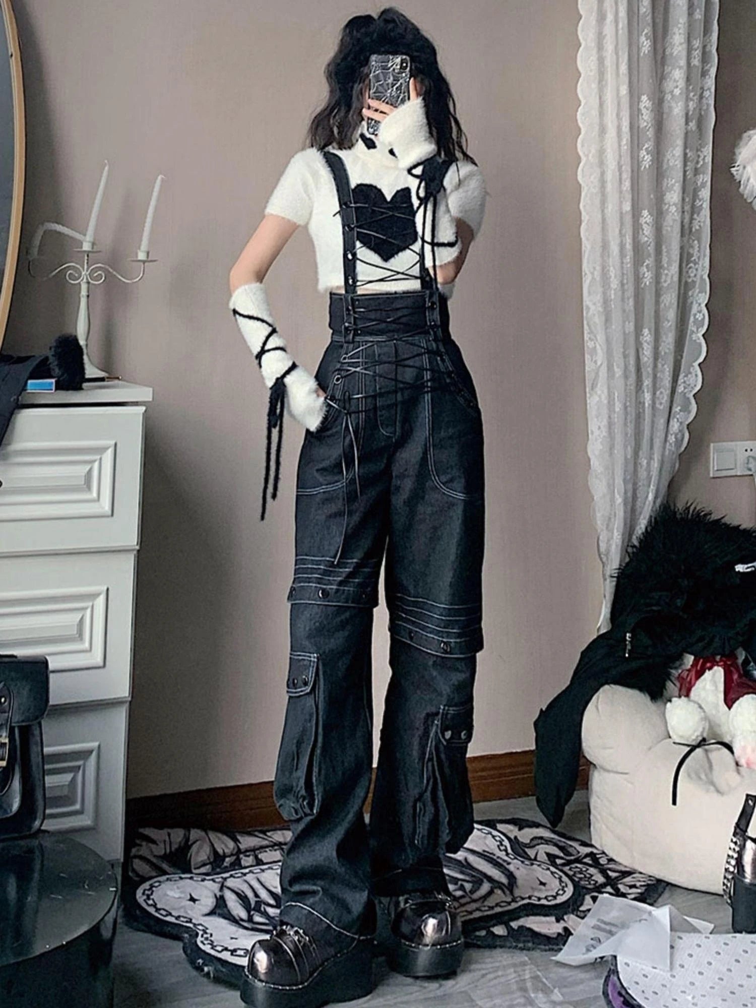 Vintage Deconstructed Denim Overalls Multiway Wear