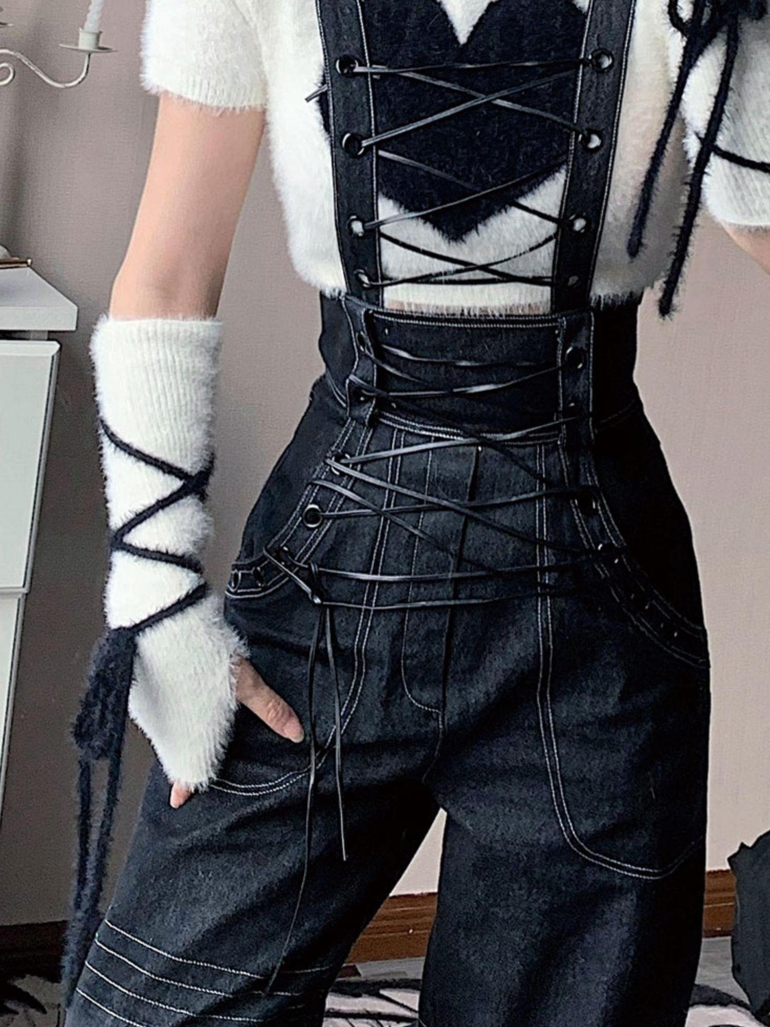 WSW WUSHENWU Vintage Deconstructed Denim Overalls Multiway Wear