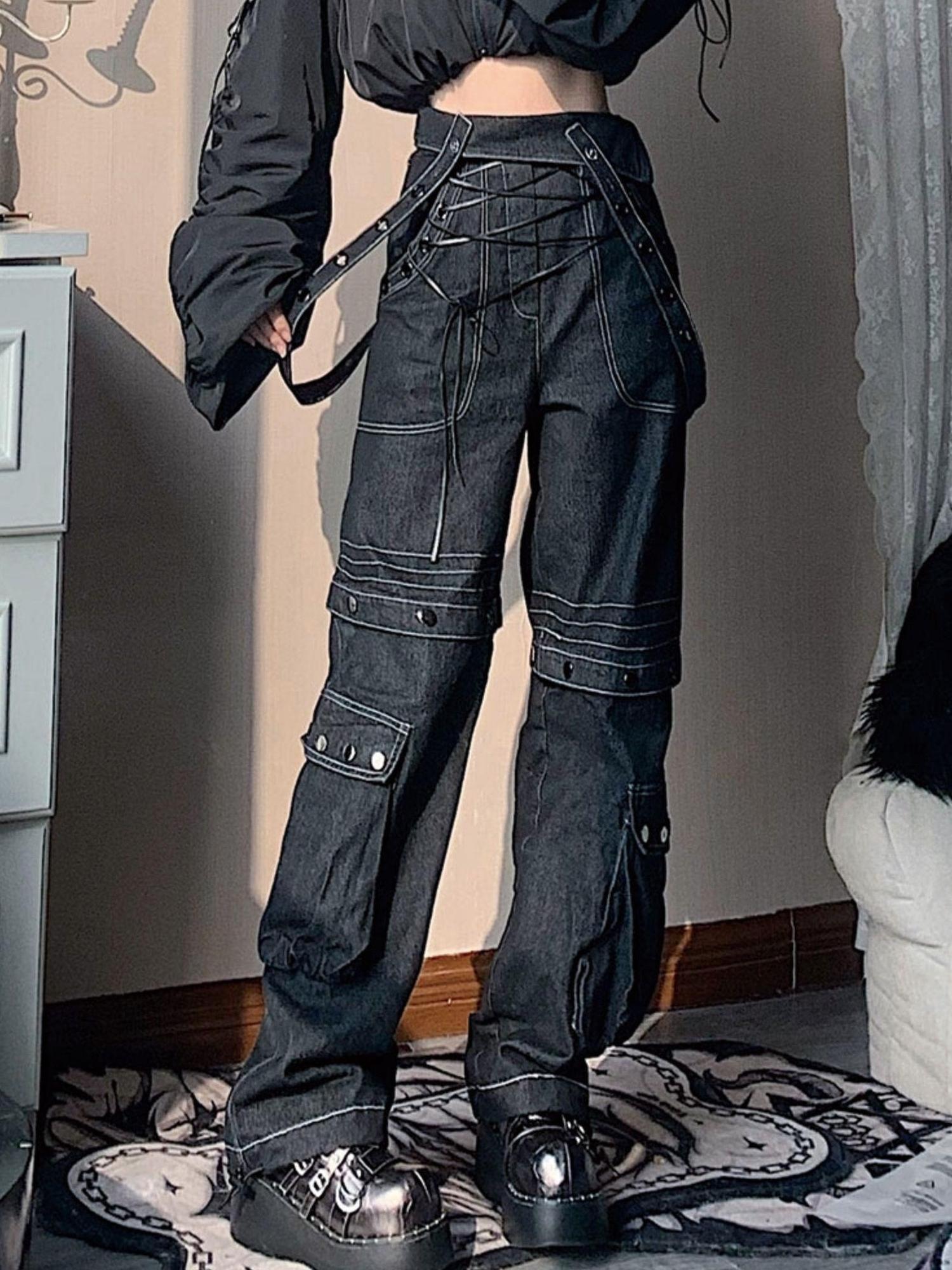 WSW WUSHENWU Vintage Deconstructed Denim Overalls Multiway Wear