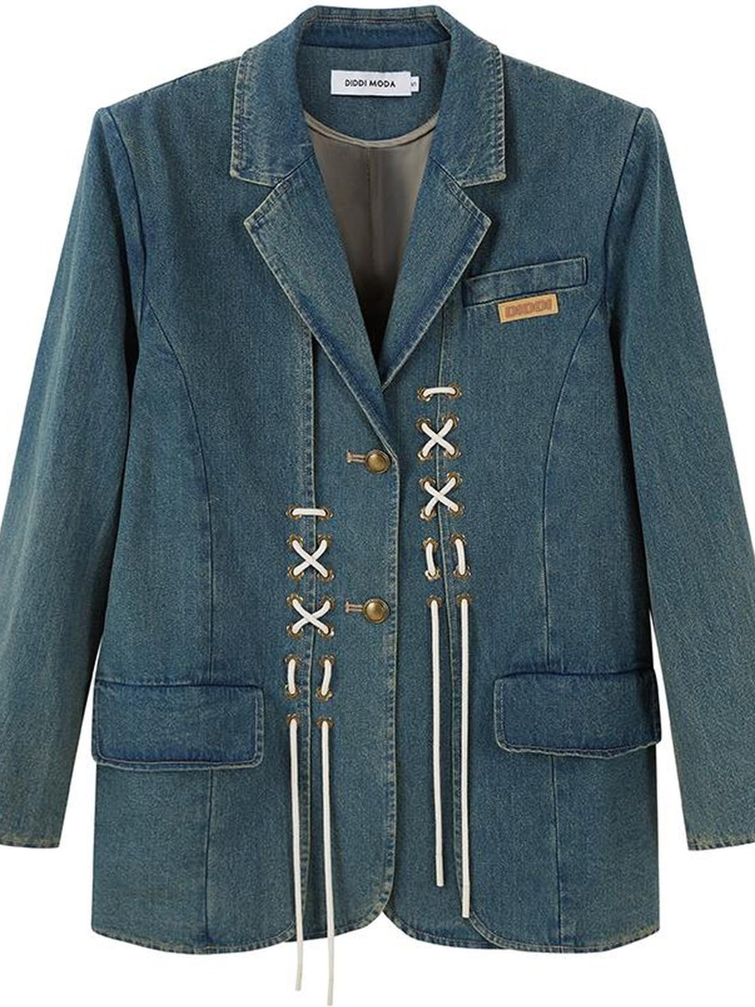 DIDDI MODA Vintage Denim Blazer With Cross Tie Detail