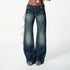 2th Desire Vintage Washed Distressed Low Rise Embroidered Denim Pants