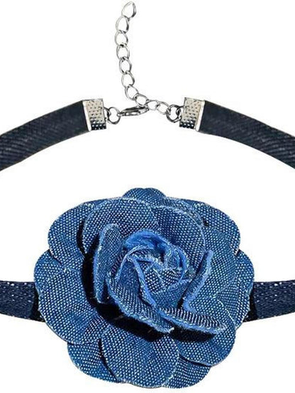 WSW WUSHENWU Vintage Denim Rose Adjustable Necklace