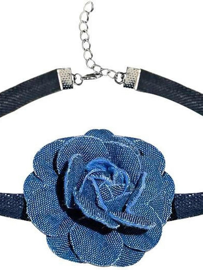 Vintage Denim Rose Adjustable Necklace