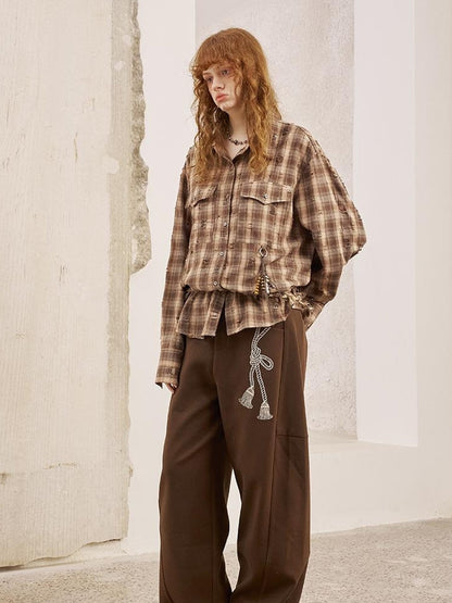 DIDDI MODA Vintage Distressed Check Pocket Shirt