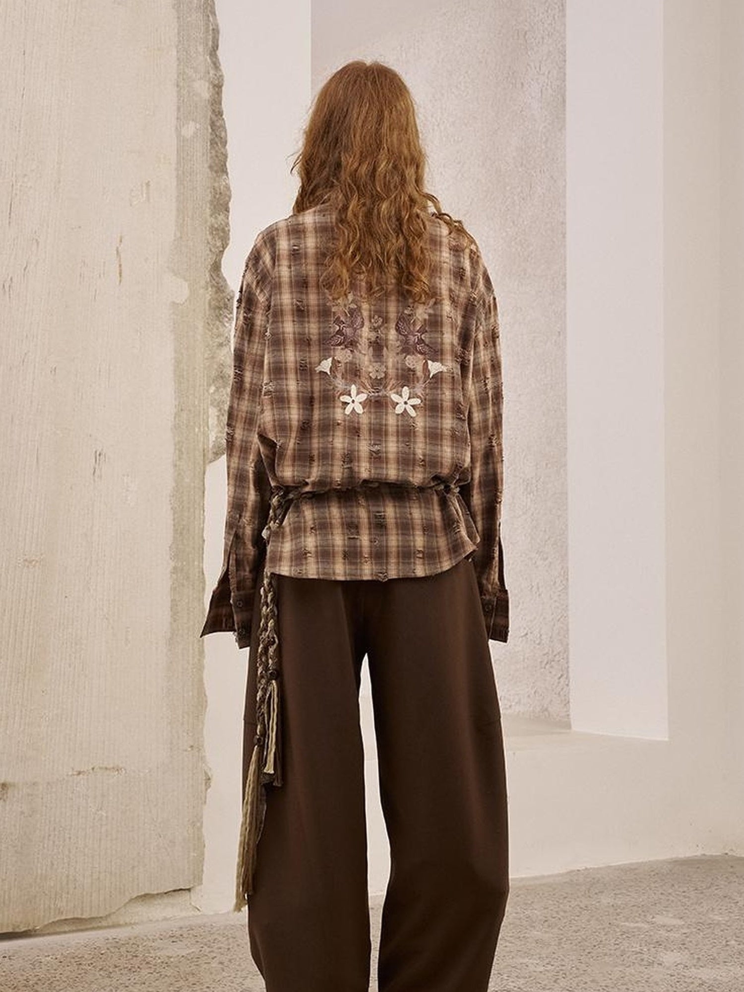 DIDDI MODA Vintage Distressed Check Pocket Shirt