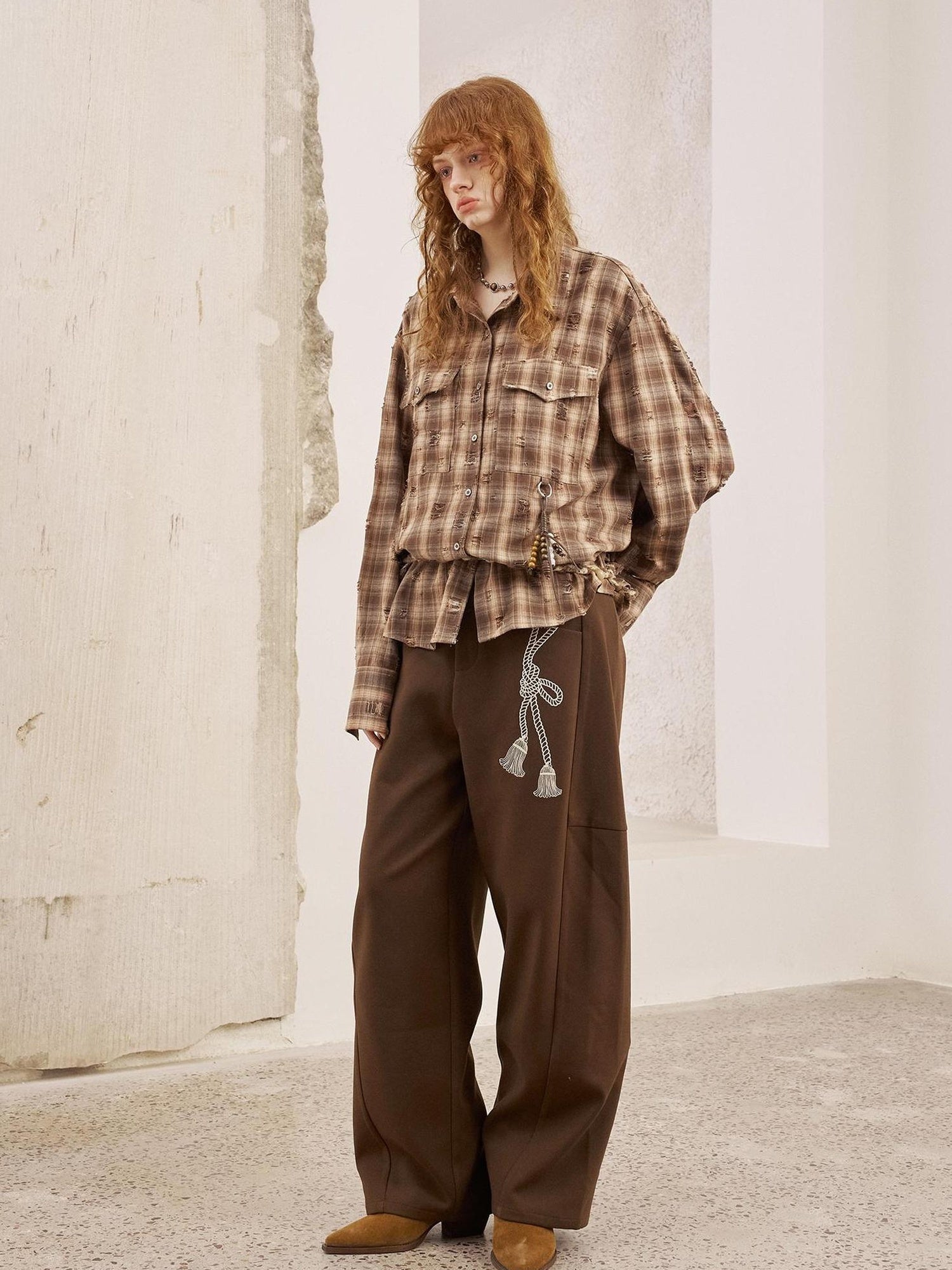DIDDI MODA Vintage Distressed Check Pocket Shirt