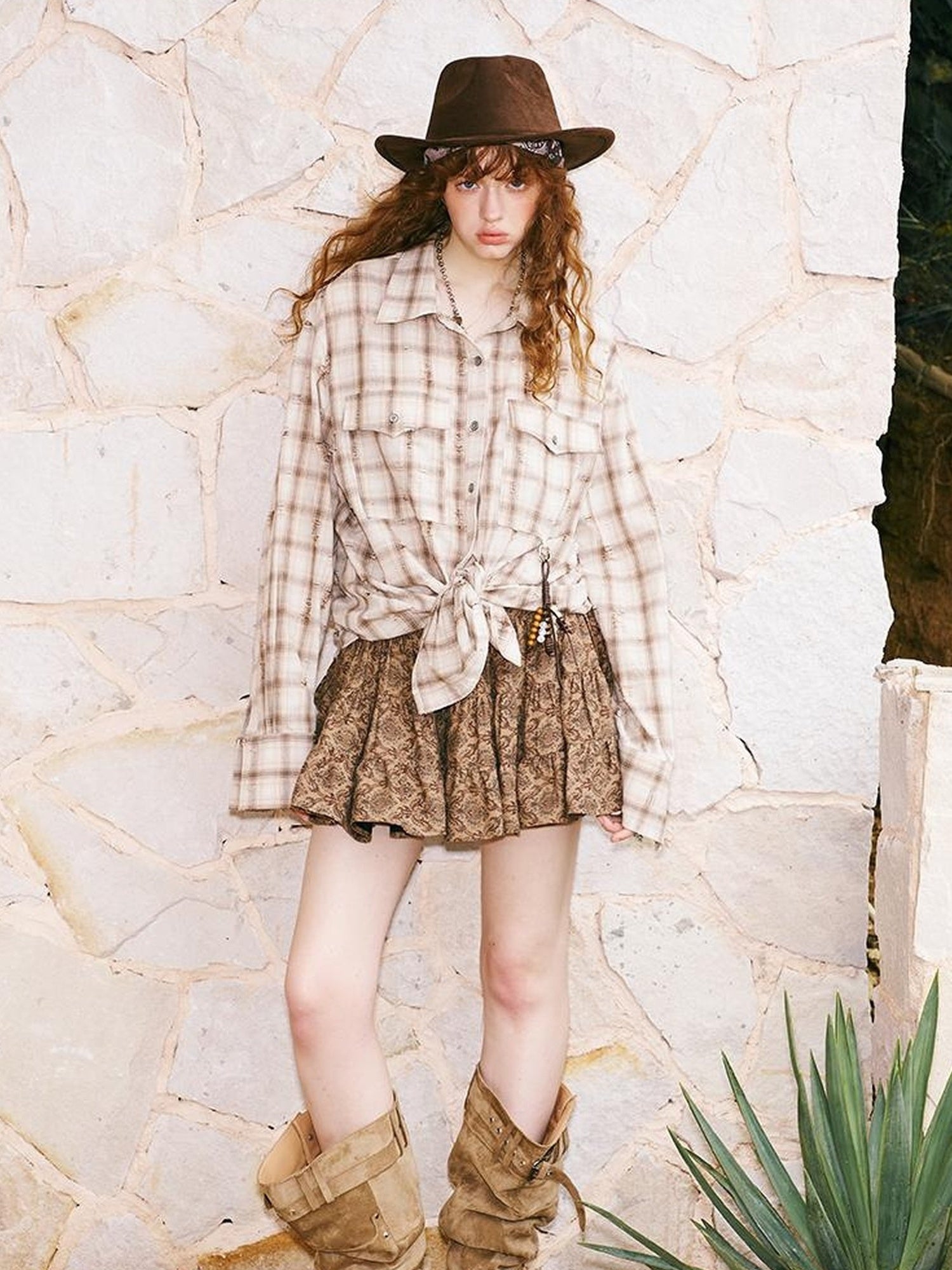 DIDDI MODA Vintage Distressed Check Pocket Shirt