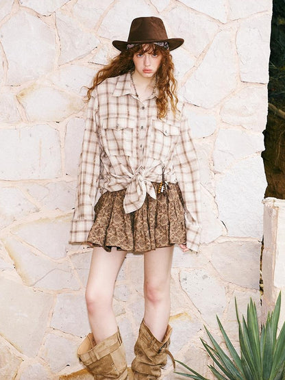 DIDDI MODA Vintage Distressed Check Pocket Shirt