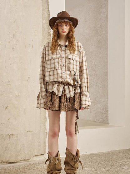 DIDDI MODA Vintage Distressed Check Pocket Shirt