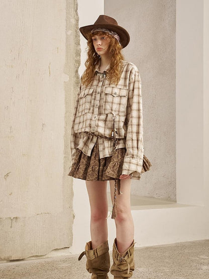 DIDDI MODA Vintage Distressed Check Pocket Shirt