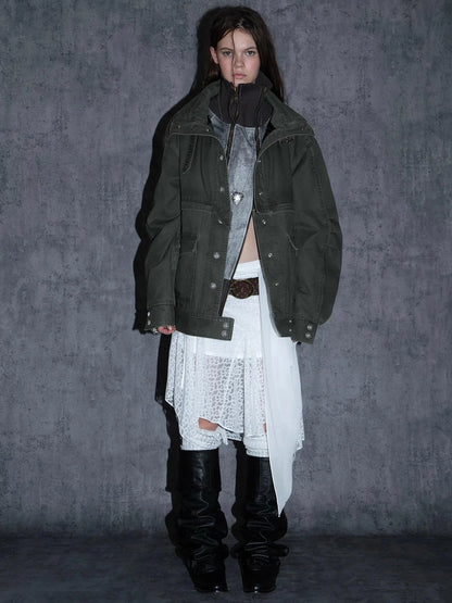 Vintage Distressed Cotton Workwear Reversible Long Short Jacket Coat