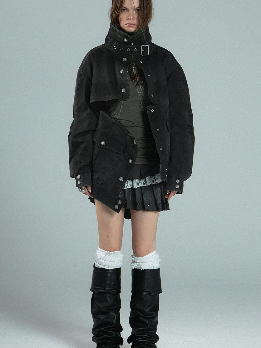 Vintage Distressed Cotton Workwear Reversible Long Short Jacket Coat