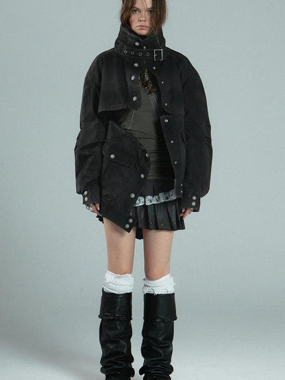 Vintage Distressed Cotton Workwear Reversible Long Short Jacket Coat