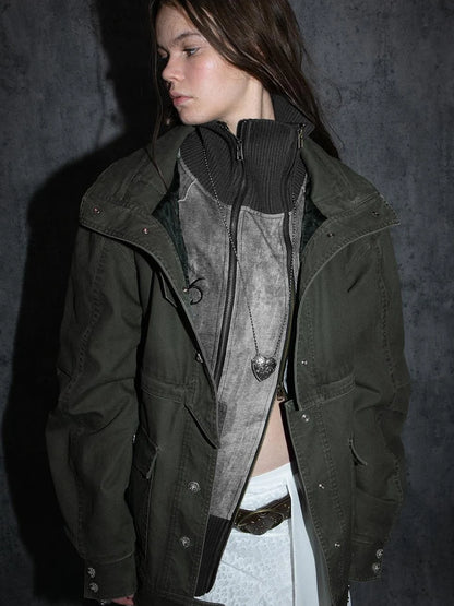 Vintage Distressed Cotton Workwear Reversible Long Short Jacket Coat