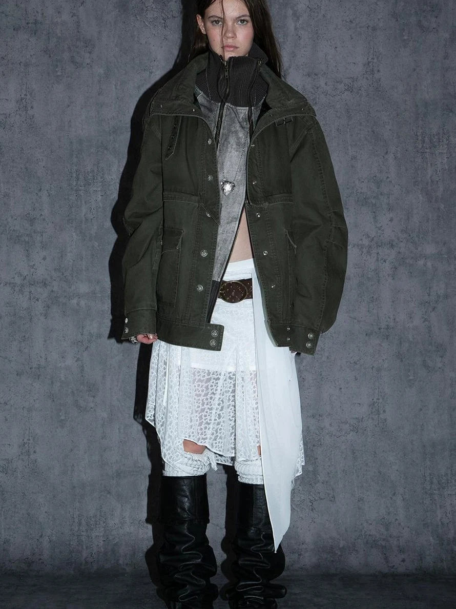 Vintage Distressed Cotton Workwear Reversible Long Short Jacket Coat