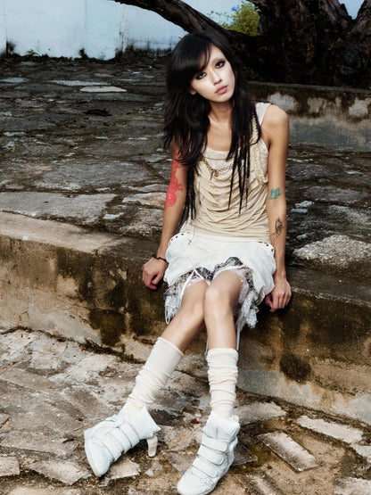 ARIADNAw Vintage Distressed Leopard Print Layered Tank Top