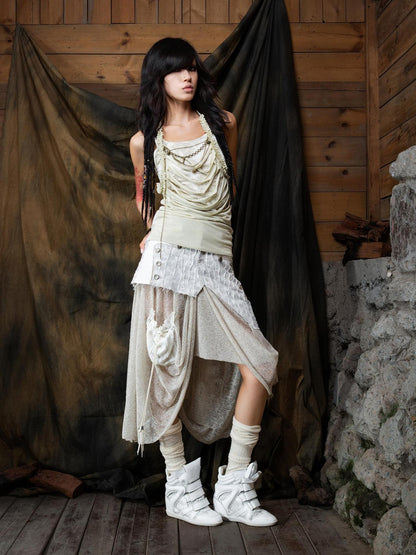 ARIADNAw Vintage Distressed Leopard Print Layered Tank Top