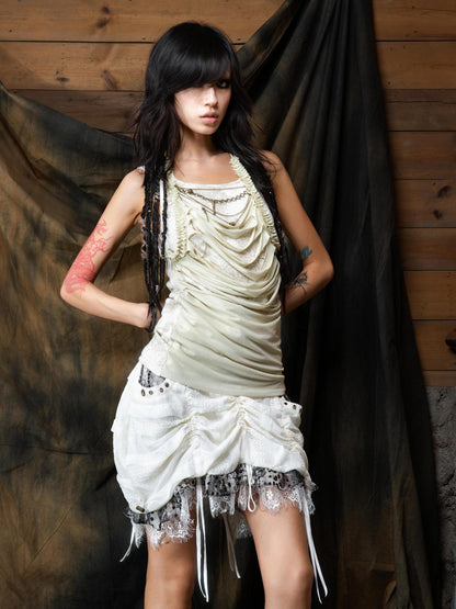 ARIADNAw Vintage Distressed Leopard Print Layered Tank Top