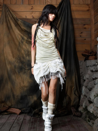 Vintage Distressed Leopard Print Layered Tank Top