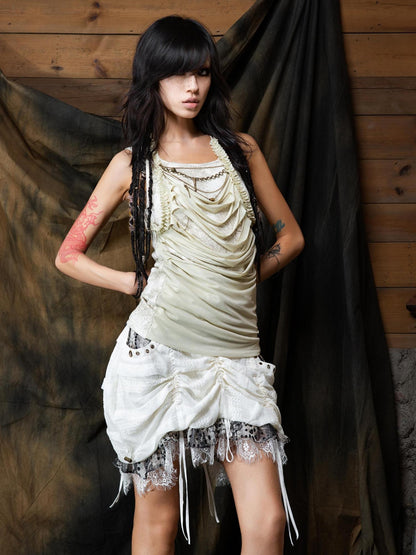ARIADNAw Vintage Distressed Leopard Print Layered Tank Top