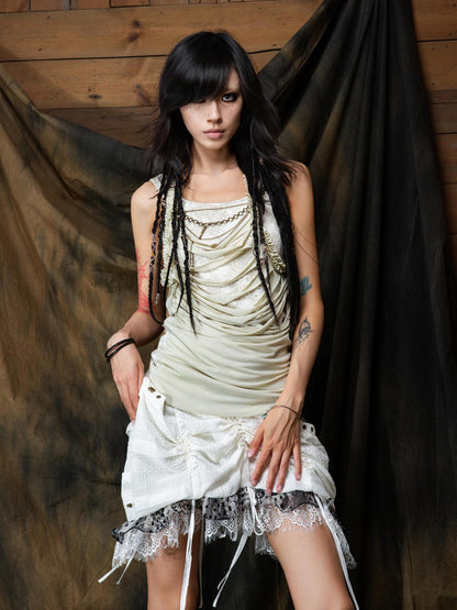 ARIADNAw Vintage Distressed Leopard Print Layered Tank Top