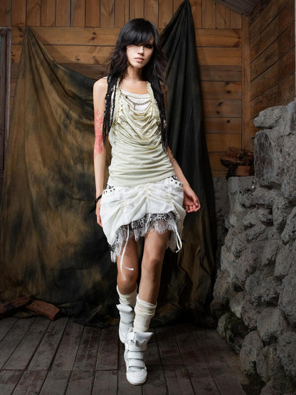 ARIADNAw Vintage Distressed Leopard Print Layered Tank Top