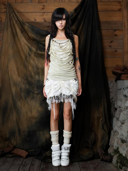 ARIADNAw Vintage Distressed Leopard Print Layered Tank Top