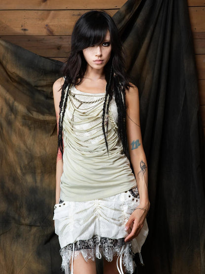 Vintage Distressed Leopard Print Layered Tank Top