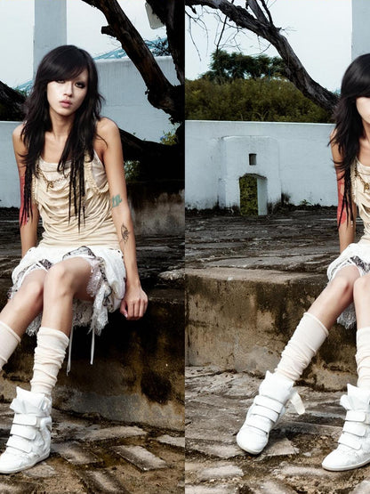 ARIADNAw Vintage Distressed Leopard Print Layered Tank Top