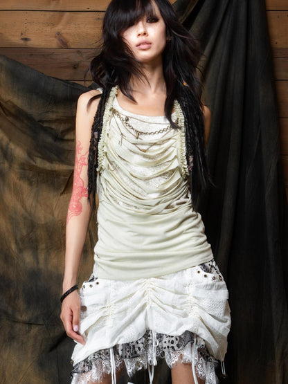 ARIADNAw Vintage Distressed Leopard Print Layered Tank Top