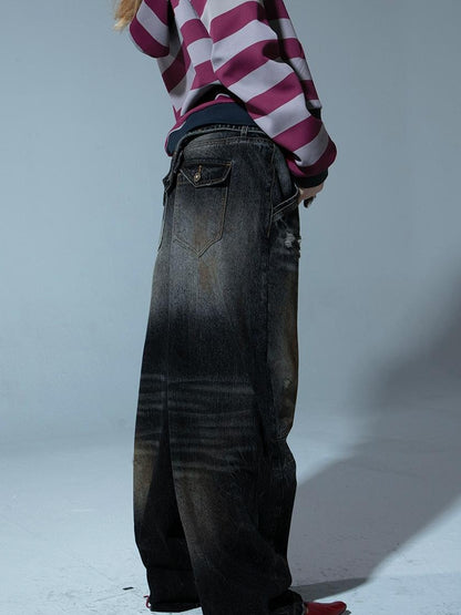 Vintage Distressed Low-Rise Loose Jeans