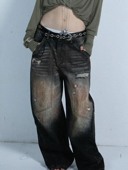 Vintage Distressed Low-Rise Loose Jeans